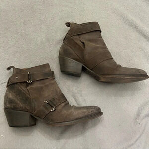 Sartore Paris Brown Nubuck Ankle Moto Boots Size 38.5